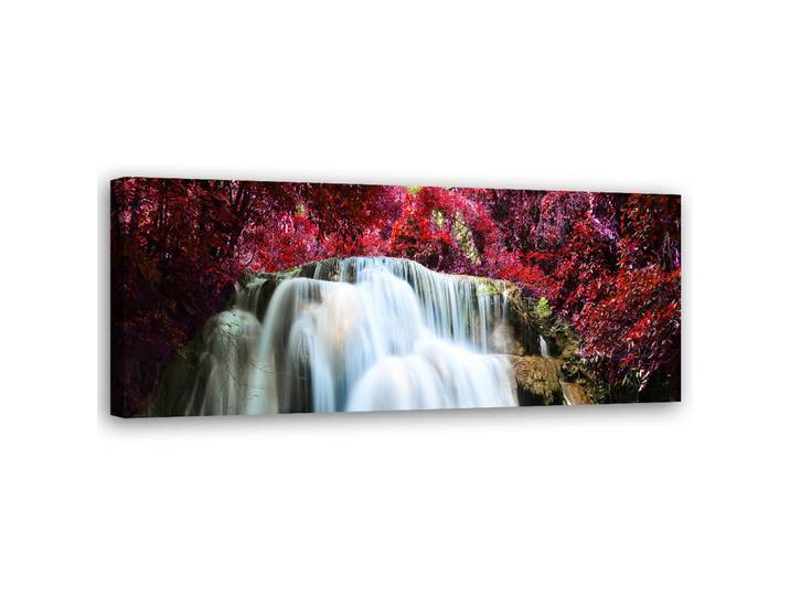 Feeby Wandbild wasserfall natur rot, Pink, Baum/Pflanze/Natur, Rechteckig, 90x30 cm, Bilder & Rahmen, Bilder, Leinwandbilder