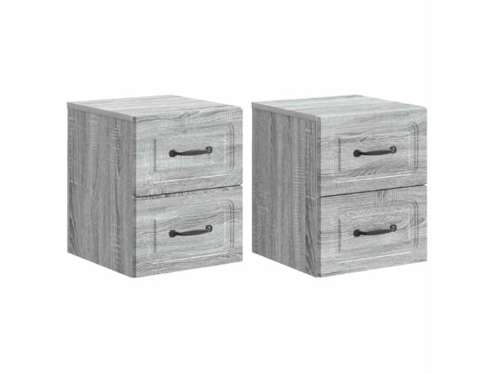 hliofuir 2er Set Nachttisch Wandmontiert Graues Sonoma 34,5x33x40 cm Platzsparende Hängekonsolen aus Holzwerkstoff mit 2 Schubladen für Schlafzimmer und Gästezimmer.