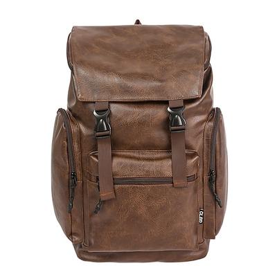 Vintage-Rucksack aus Kunstleder für Herren – große braune Reise-Laptoptasche mit Seitentaschen für Arbeit, Schule und den täglichen Weg zur Arbeit