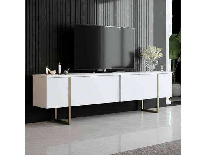 Dmora TV-Schrank Centaurus 180x30x50cm Weiß, EIN Regal