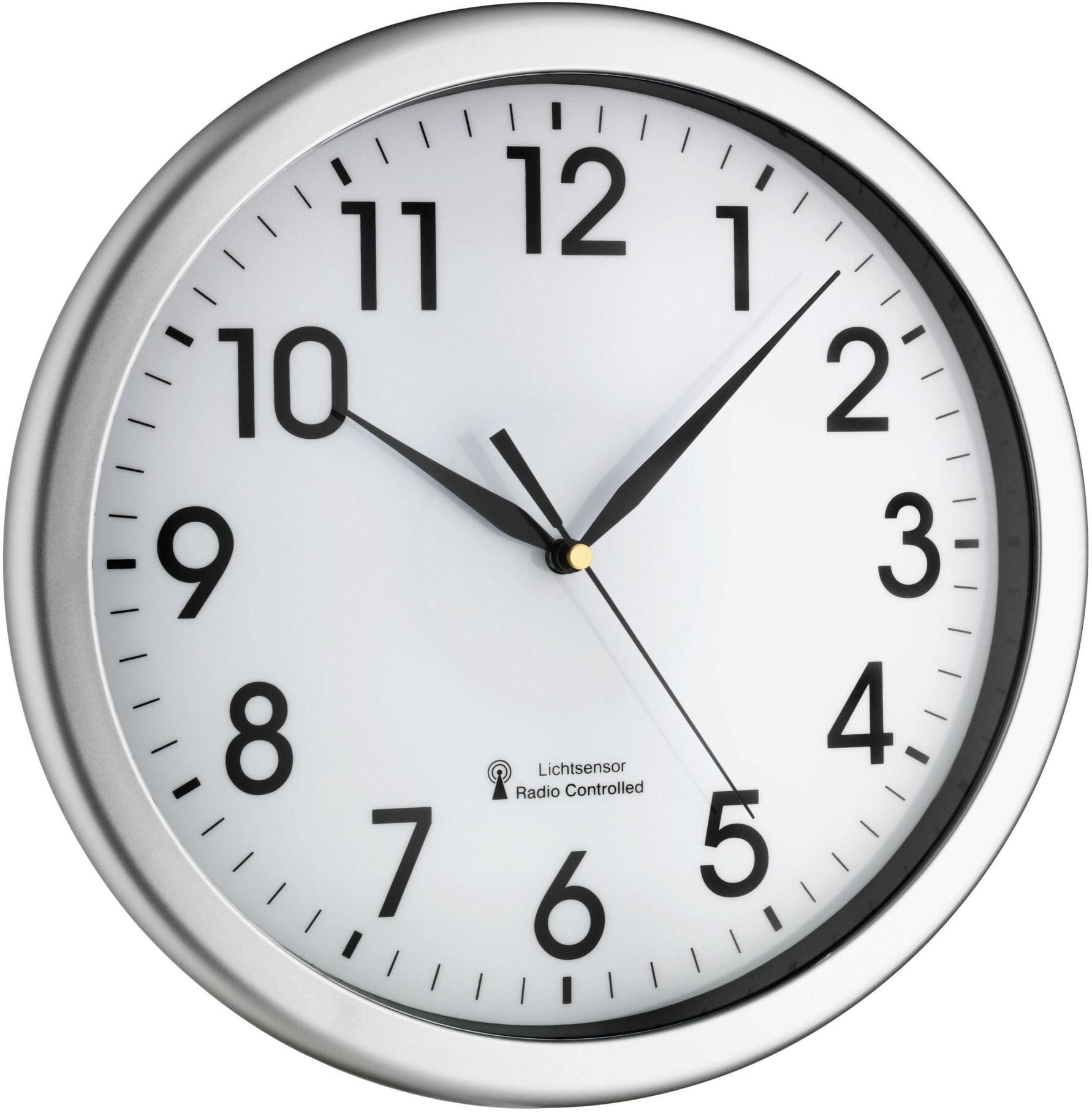 Funkwanduhr TFA DOSTMANN "TFA Dostmann Corona", bunt (silberfarben, weiß), Wanduhren, Ø 30,8cm, Funkwanduhr, T:4,3cm silberfarben, weiß Ø 30,8cm