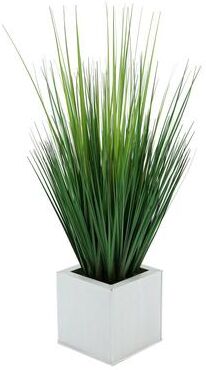 House of Silk Flowers Faux PVC Grass in Square Zinc Planter