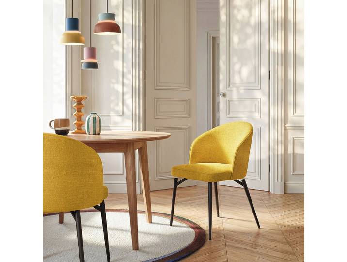 HABITAT - Lot de 2 chaises en tissu et métal noir - Jaune moutarde - Spinne