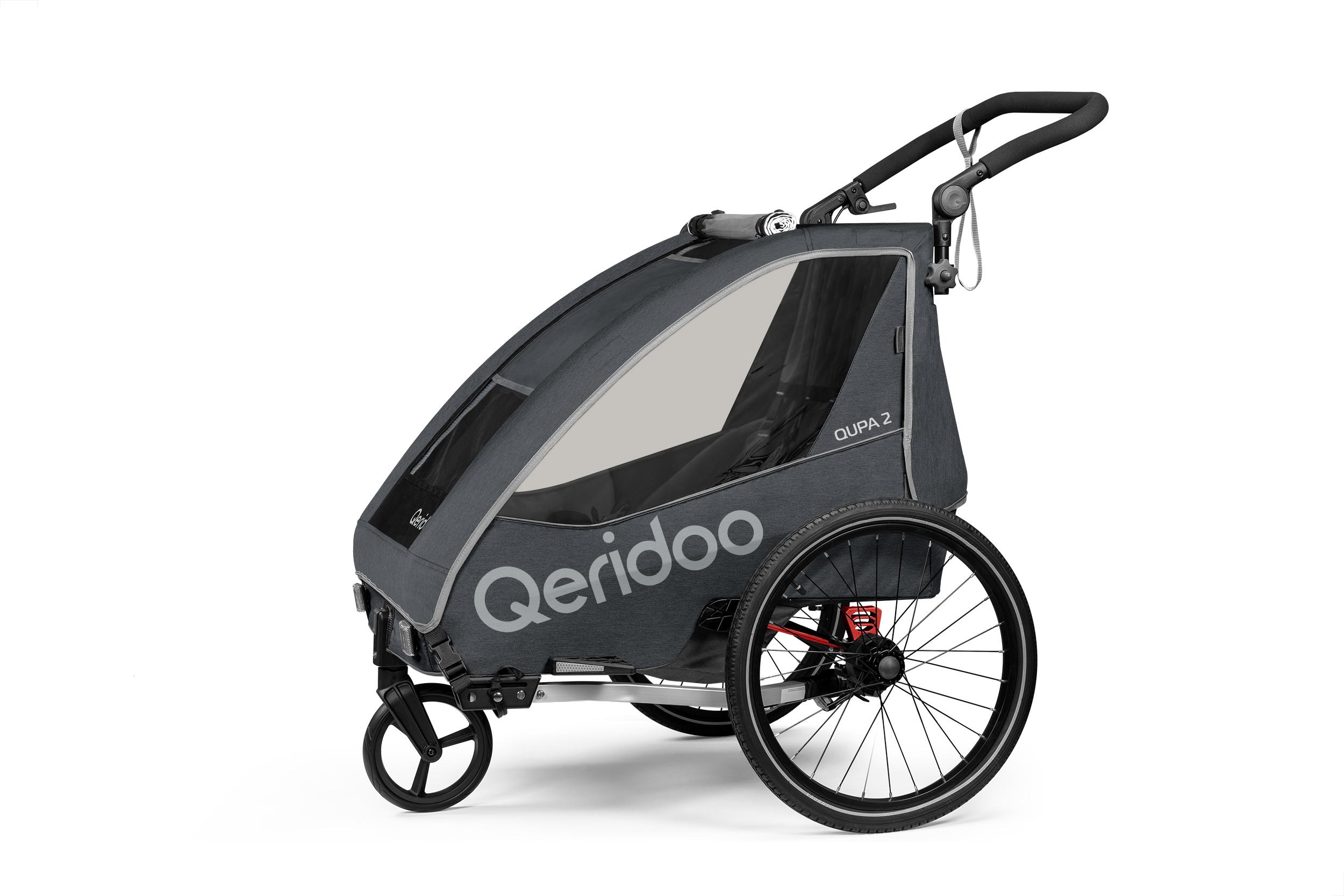 Qeridoo QUPA 2 - Kinderfahrradanhänger für 2 Kinder, Farbe: Grey