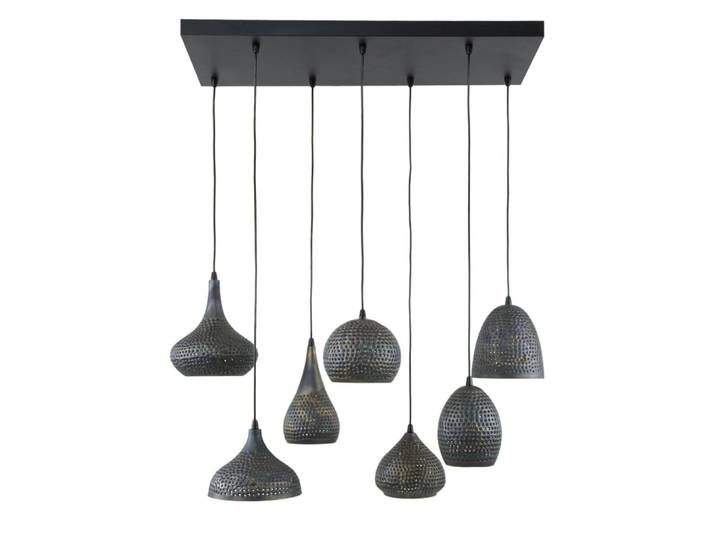 Suspension 7 lampes en métal brun sombre ajouré