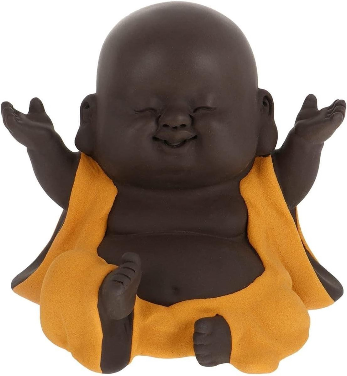 Lachende Maitreya Boeddha Ornament van Paarse Klei - Geel - Feng Shui Decoratie