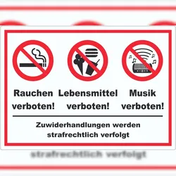 HB-Druck Aufkleber Essen Trinken Musik Rauchen verboten A5 (148x210mm)