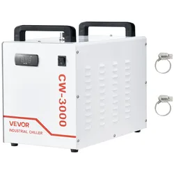 VEVOR Industrieller Wasserkühler CW-3000, Luftkühlsystem mit 9-Liter-Wassertank, maximale Durchflussrate 10 L/min, mit Hochgeschwindigkeitslüfter, für 40–60 W Graviermaschinen