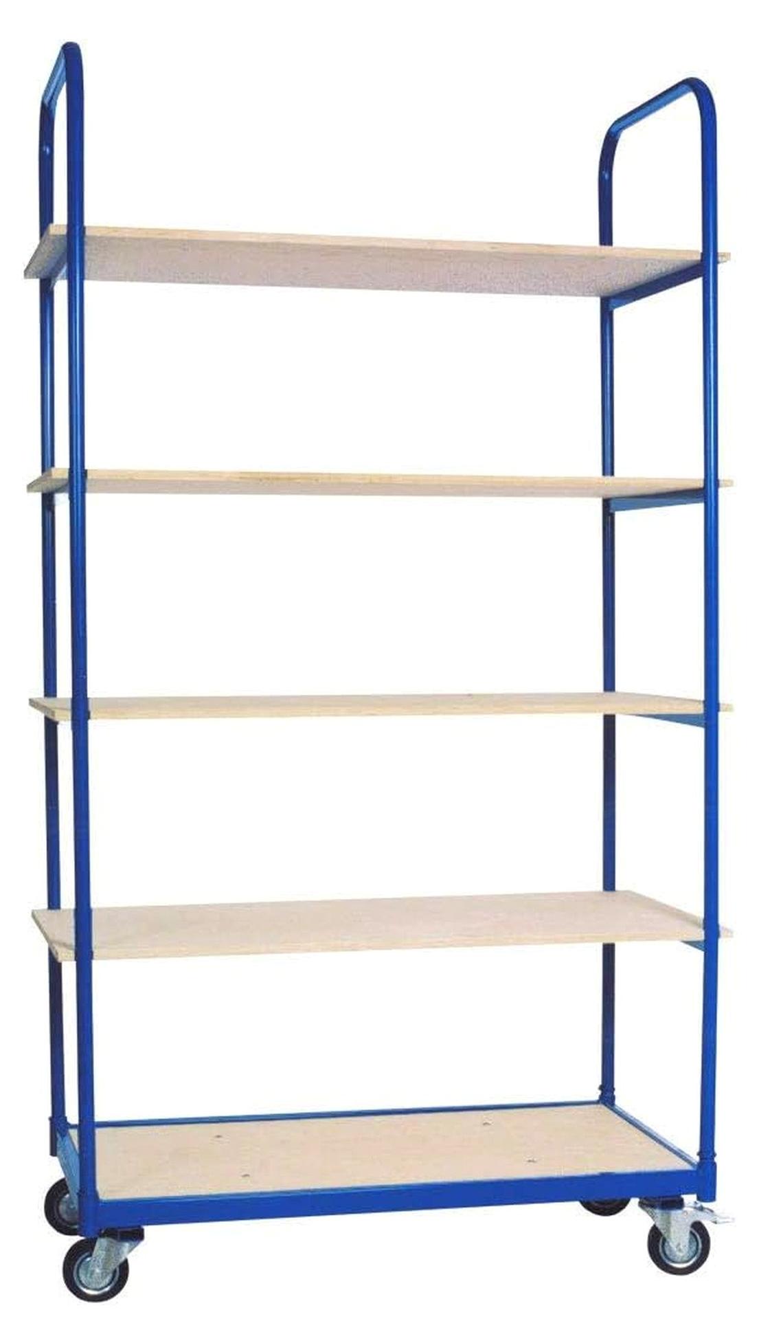 Etagenwagen mit 5 Etagen, LxBxH 1050x500x1880 mm, 2 Bockrollen, 2 Lenkrollen mit Feststellbremse