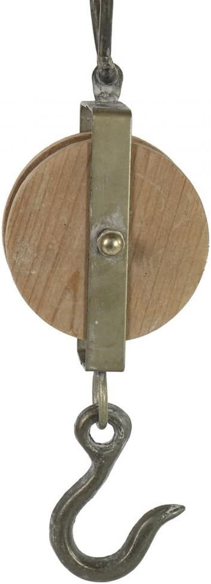 Decoratieve Katrol Wandhaak Lier in Maritieme Stijl - Wit Bruin - Hoogte: 34,5 cm