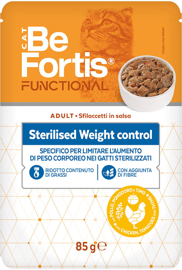BeFortis Functional Cat Sterilised Weight Control Busta Multipack 28x85g POLLO