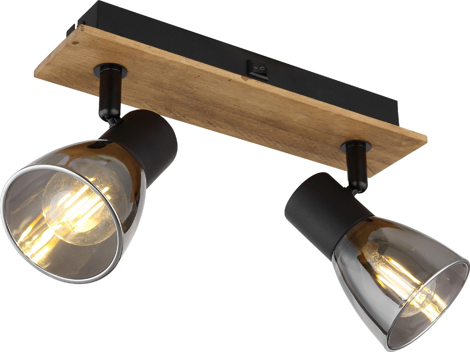 Globo Plafondlamp Claude 2-lichts zwart met hout en glas
