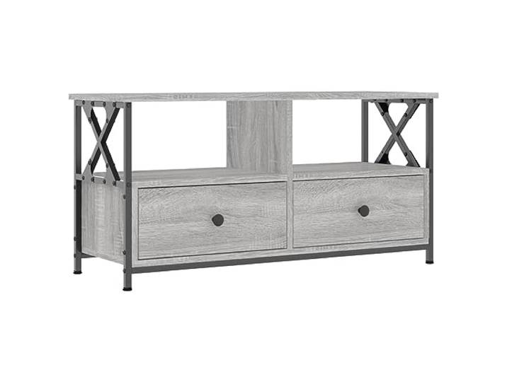 KGFHERENB TV-Schrank Grau Sonoma 90x33x45 cm Lowboard Fernsehtisch Vielseitiges Mediamöbel fürs Wohnzimmer mit 2 Schubladen und offenen Fächern für strukturierte Organisation.