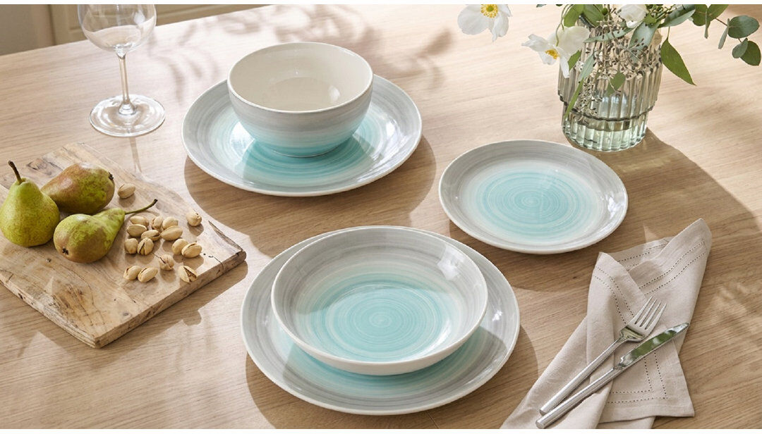 Waterside 24pc Grey and Blue Spinwash Dinner Set Blue;Gray 24