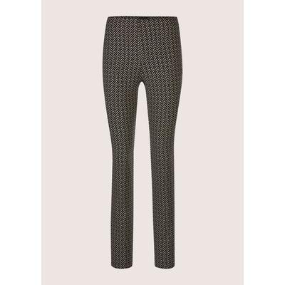 Schlupfhose MADELEINE "Hose Bootcut-Hose mit Allover-Print", Damen, Gr. 34, N-Gr, schwarz (schwarz, cappuccino), Obermaterial: 36% Polyamid PA. 32% Polyester PES. 27% Baumwolle CO. 5% Elasthan EL., Hosen Schlupfhose