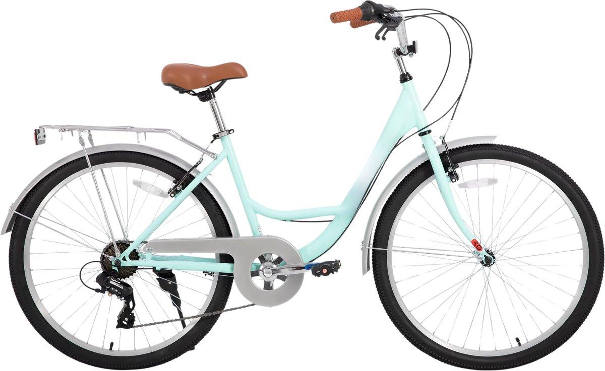 Damen City Cruiser Fahrrad 66 cm - 7-Gang Schaltung - Tiefeinsteiger Rahmen - Mit Gepäckträger - Grün - Komfort Stadt & Strand Fahrrad