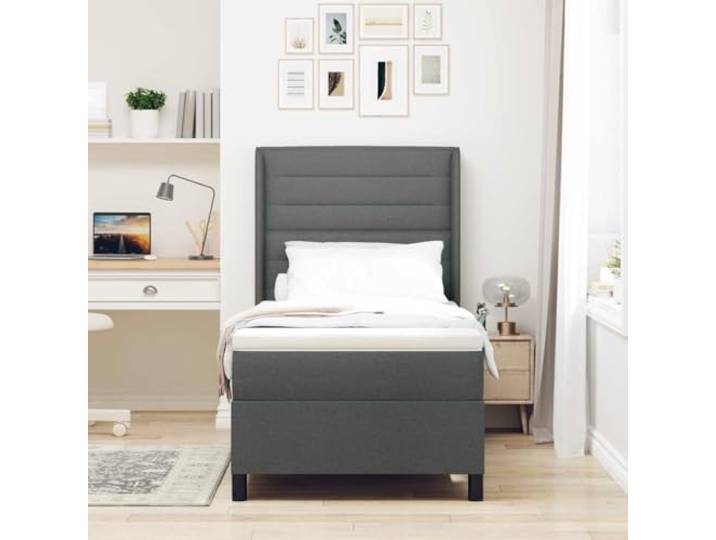 KTHLBRH Boxspringbett mit Matratze dunkelgrau 200 x 80 cm Lattenrost, verstellbares Kopfteil, atmungsaktiver Stoff, massives Kiefernholz