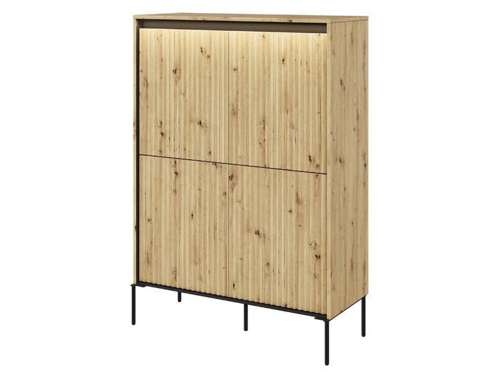 Compleo Kommode auf hohen Beinen FLORE, 4-türig, (acht Regale), gerifflete Front