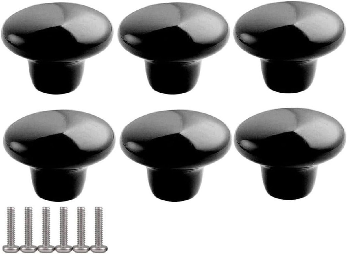 Set van 6 zwarte keramische meubelknoppen in landelijke stijl, 38mm