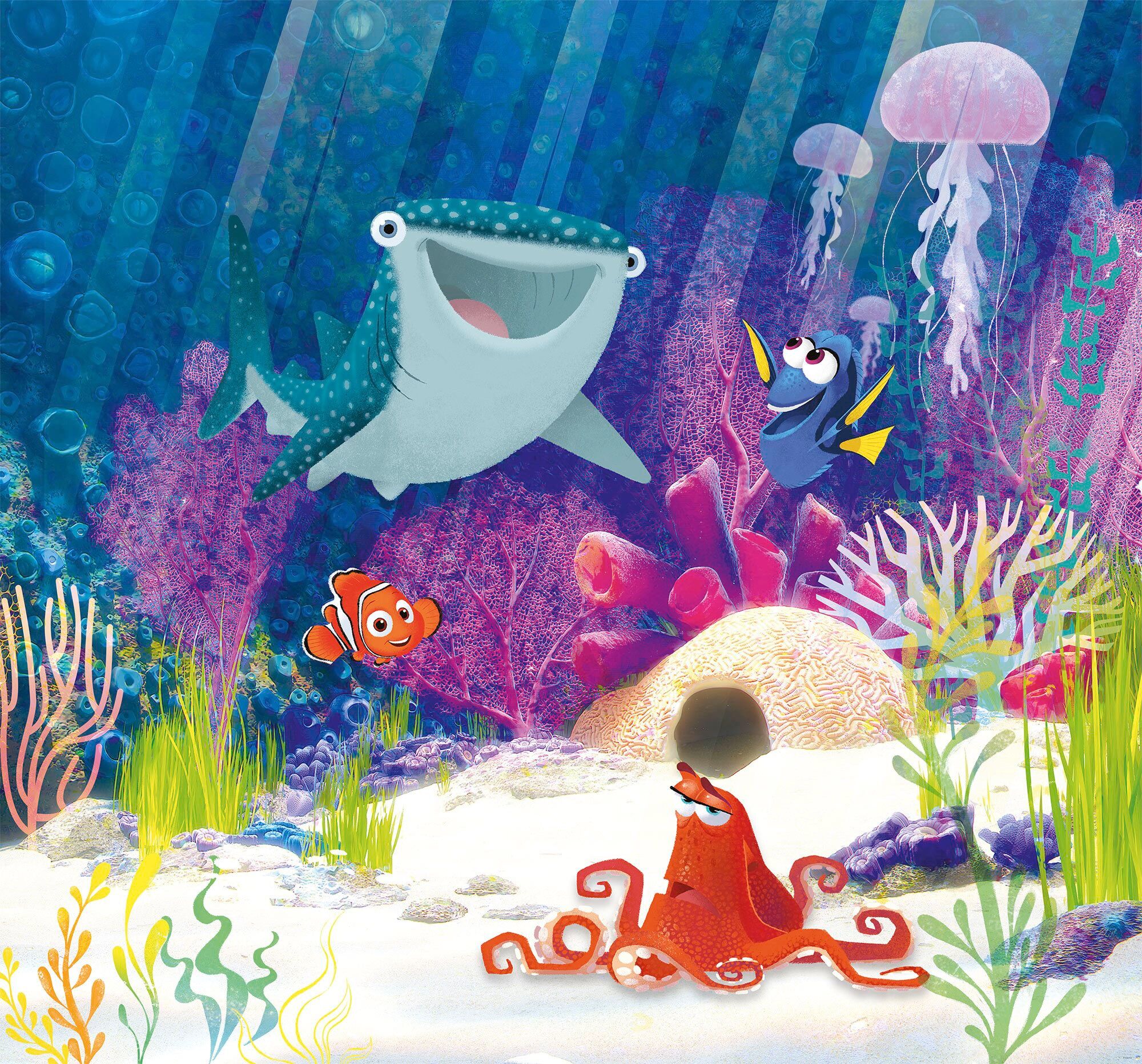 Vliestapete KOMAR "Digitaldruck Vlies - Dory Aqua Party - Größe 300 x 280 cm", bunt, B:300m L:280m, Vlies, Tapeten, Vliestapete, Kinderzimmer