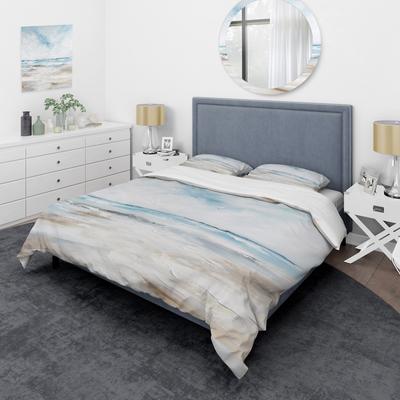 DESIGN ART Designart - Coastal Beach Minimal Scenery I - Coastal Ocean Bedding Cover Set - Nautical & Coastal Bed Sets With Shams