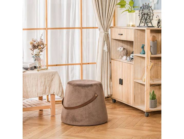 Pouf en velours marron avec corde