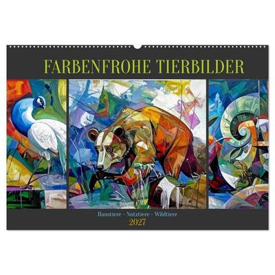 Farbenfrohe Tierbilder (Wandkalender 2027 DIN A2 quer), CALVENDO Monatskalender