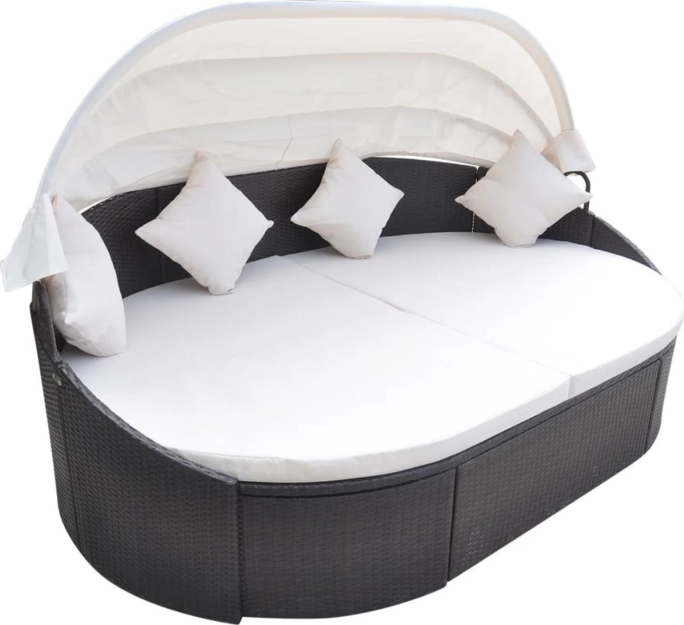 The Living Store Outdoor-Loungebett mit Dach Poly Rattan Braun