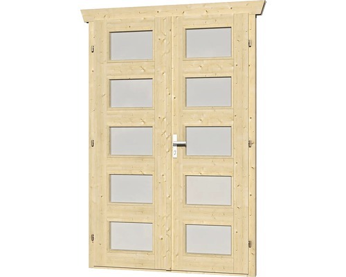 Doppeltür für Gartenhaus 28 mm SKAN HOLZ Milchglas vollverglast 123,4x193 cm natur