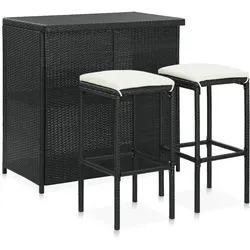 vidaXL 3-tlg. Bar Set Poly Rattan Schwarz