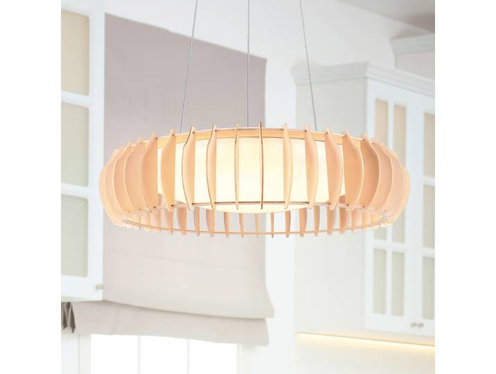 LED-Pendelleuchte Ø 60cm Weiß Eisen, lackiert Polycarbonat rey-Kiefer, naturbelassen LED LED-Platine