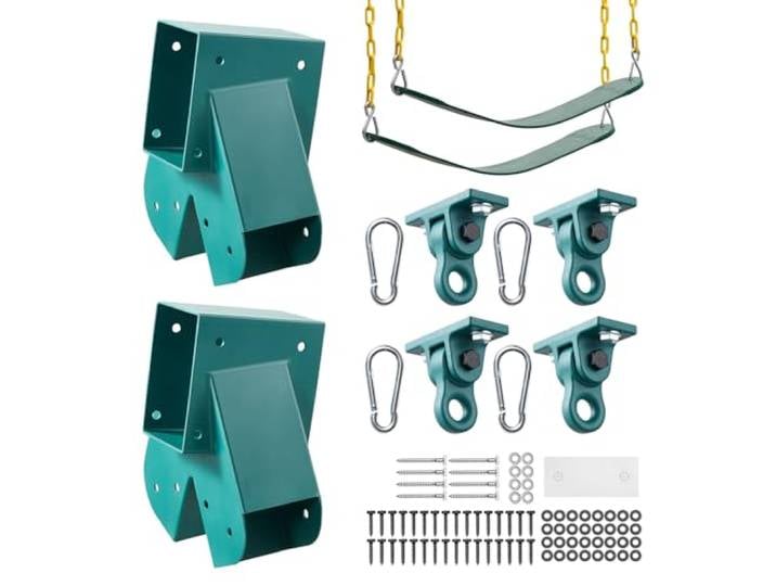VEVOR Support de Balançoire\, Kit de Fixation avec 2 Supports en A\, 4 Crochets de Suspension\, 2 Sièges de Balançoire et Quincaillerie Incluse\, Accessoires de Montage pour Jardin et Aire de Jeux\, Vert