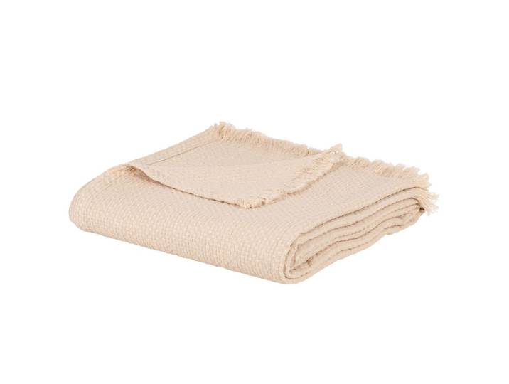 Decke aus gewebter Baumwolle mit Waffelmuster und Fransen, beige, 130x170cm