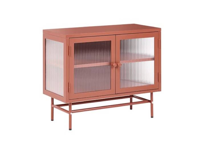Beliani Metallschrank 3 Glastüren Goldbraun Stahl halbhoch Küchenschrank Industriell Devon
