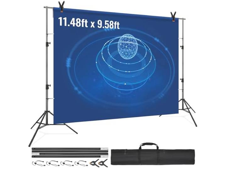 VEVOR 11.5 x 9.6 ft Heavy Duty Backdrop Stand\, Height Adjustable Photography Backdrop Stand\, Background Support System with 6 Clamps and A Carry Bag\, for Party\, Wedding\, Display\, Photo