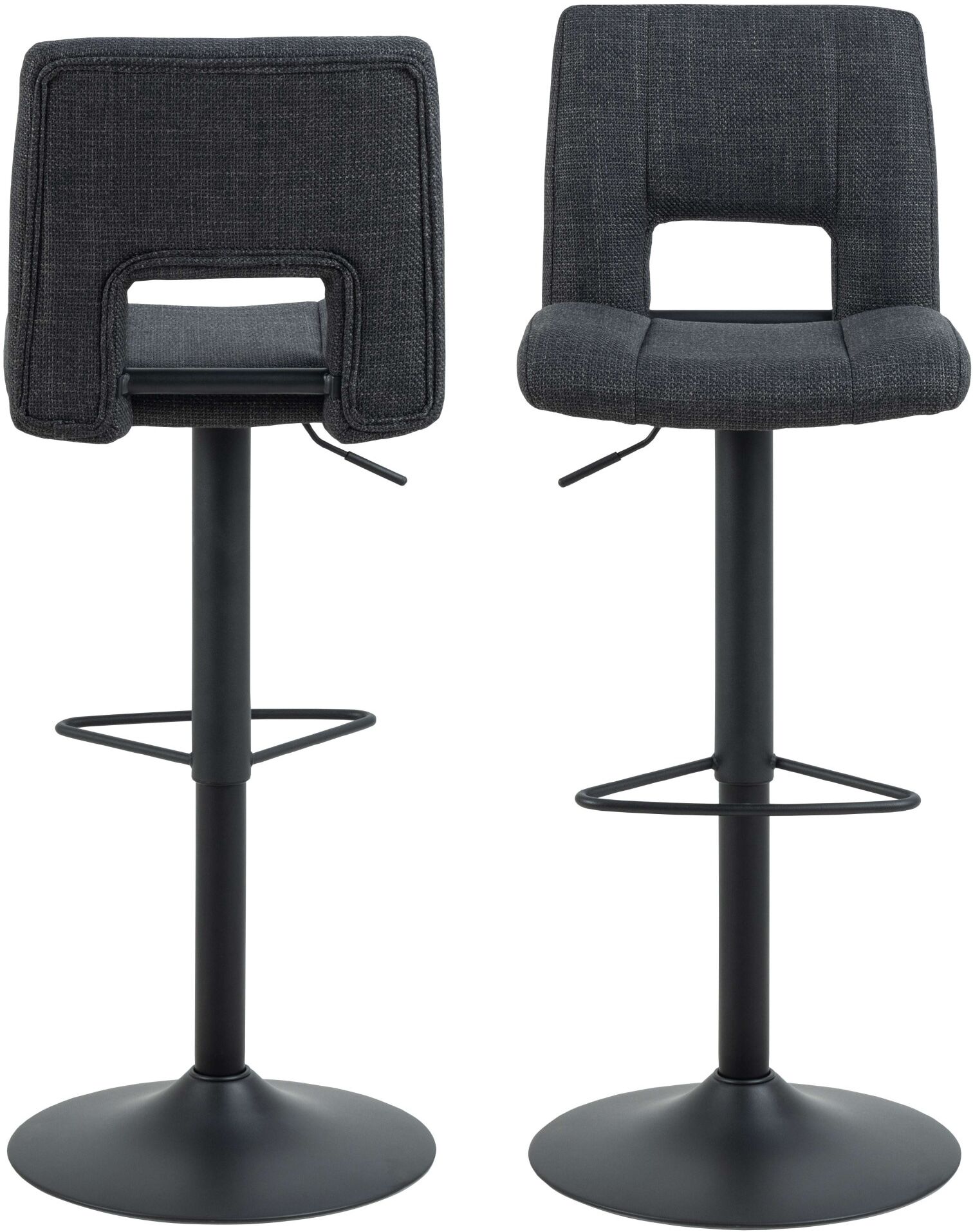 Barhocker ACTONA GROUP "Sylvia Barstuhl, Höhenverstellbar", grau (dunkelgrau), B:41,5cm H:115cm T:52cm, 100% Polyester, Hocker, Barhocker, Trompetenfuss, Gasfeder, drehbar, vertikale Nähte, 2er-Satz dunkelgrau B/H/T: 41,5cm x 115cm x 52cm, Luxus-Microfase