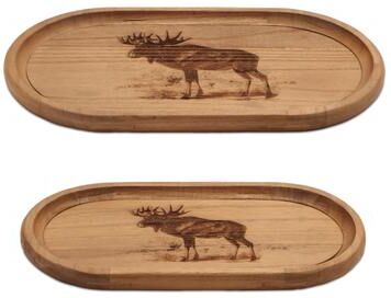 Melrose International Woodland Moose Wood Trays (Set of 2)