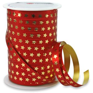 Präsent Geschenkband Christmas Star, rot, Kräuselband, 10mm x 100m, matt glänzend