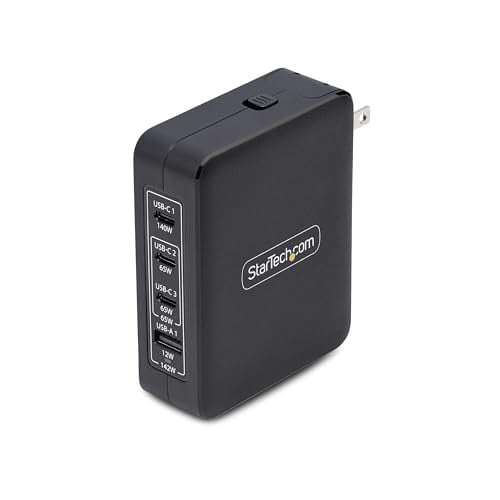StarTech.com 140W USB-C Wandlader met GaN-technologie, 3x USB-C en 1x USB-A, Zwart