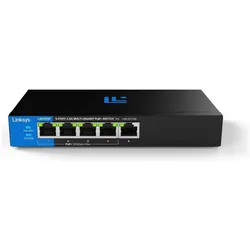 Linksys LN2305P-KE Unmanaged Switch 5x Port 2.5Gbit/s 60W PoE (5 Ports), Netzwerk Switch, Schwarz, Blau