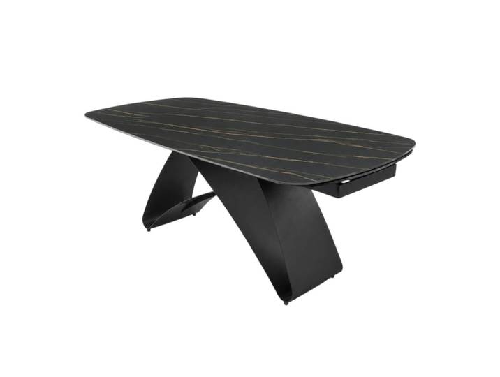 Table céramique extensible noire marbrée 200-280 cm
