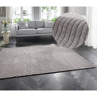 Designteppich ELLE DECORATION "Panglao", grau, B:80cm H:14mm L:150cm, Polyester, Polypropylen (PP), Teppiche, Boho Design, Kurzflor, 3D Optik, Skandinavisch, Wohnzimmer