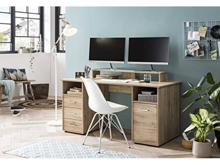 Schildmeyer Niels 701703 Bureau avec Plateau\, pour 2 écrans\, Décor Chêne Sauvage