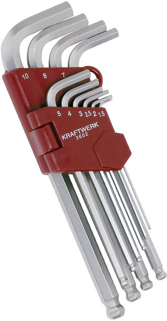 Clé hexagonale interne jeu de billes 1,5-10mm 10 pièces Kraftwerk (3602)