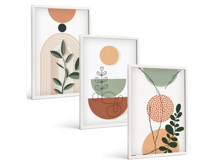 BILDER SET 3er Set - 40x60 cm Weißer Rahmen - Abstrakte Pflanzenformen