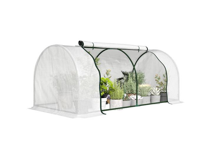 ComfortXL Gewächshaus De-12083 mit Reißverschlusstür Weiß, Kunststoff, 100x80x200 cm, Gartenzubehör, Gartenhäuser & Gewächshäuser