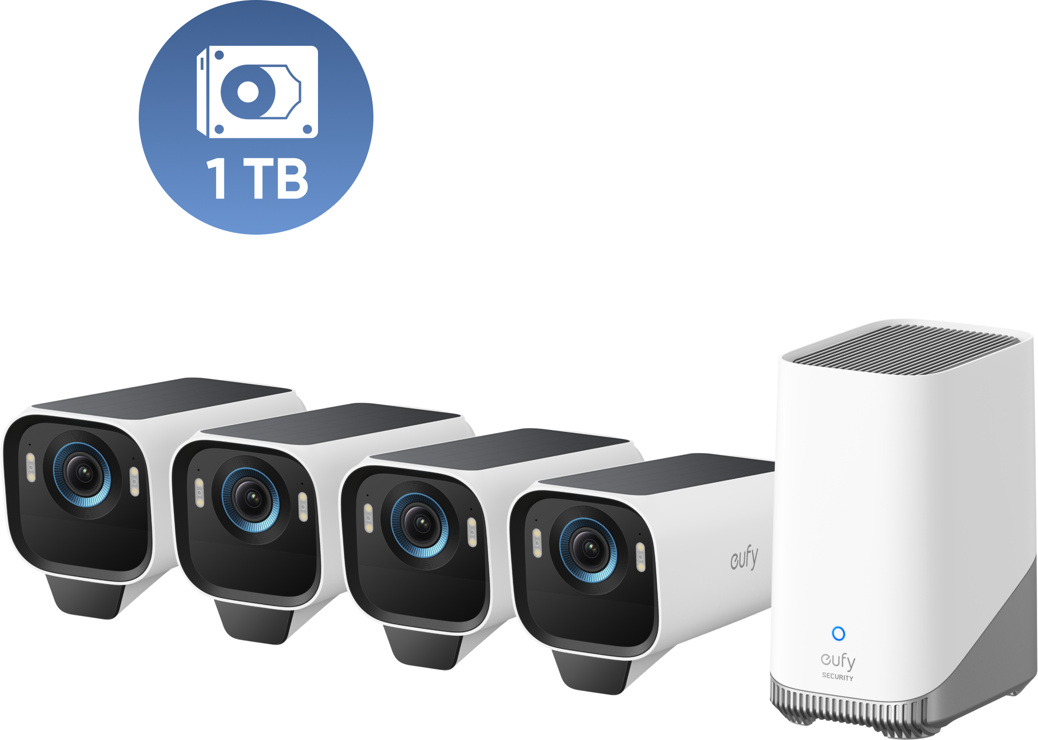 eufyCam S3 Pro 4-Cam Kit + 1 TB Hard Drive white