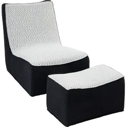 2tlg. Tatami-Sessel mit Hocker -Schwarz/Weiß