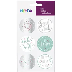 6x Heyda, Sticker, Geschenke-Sticker "Good Luck", Durchmesser: 40 mm aus Papier, mit Hochglanzeffekt (1 Sticker)