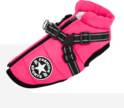 Uplift Curations Waterproof Large Dog Jacket With Harness Winter Padded Big Dog Coat For Outdoor Adventures deep Pink l